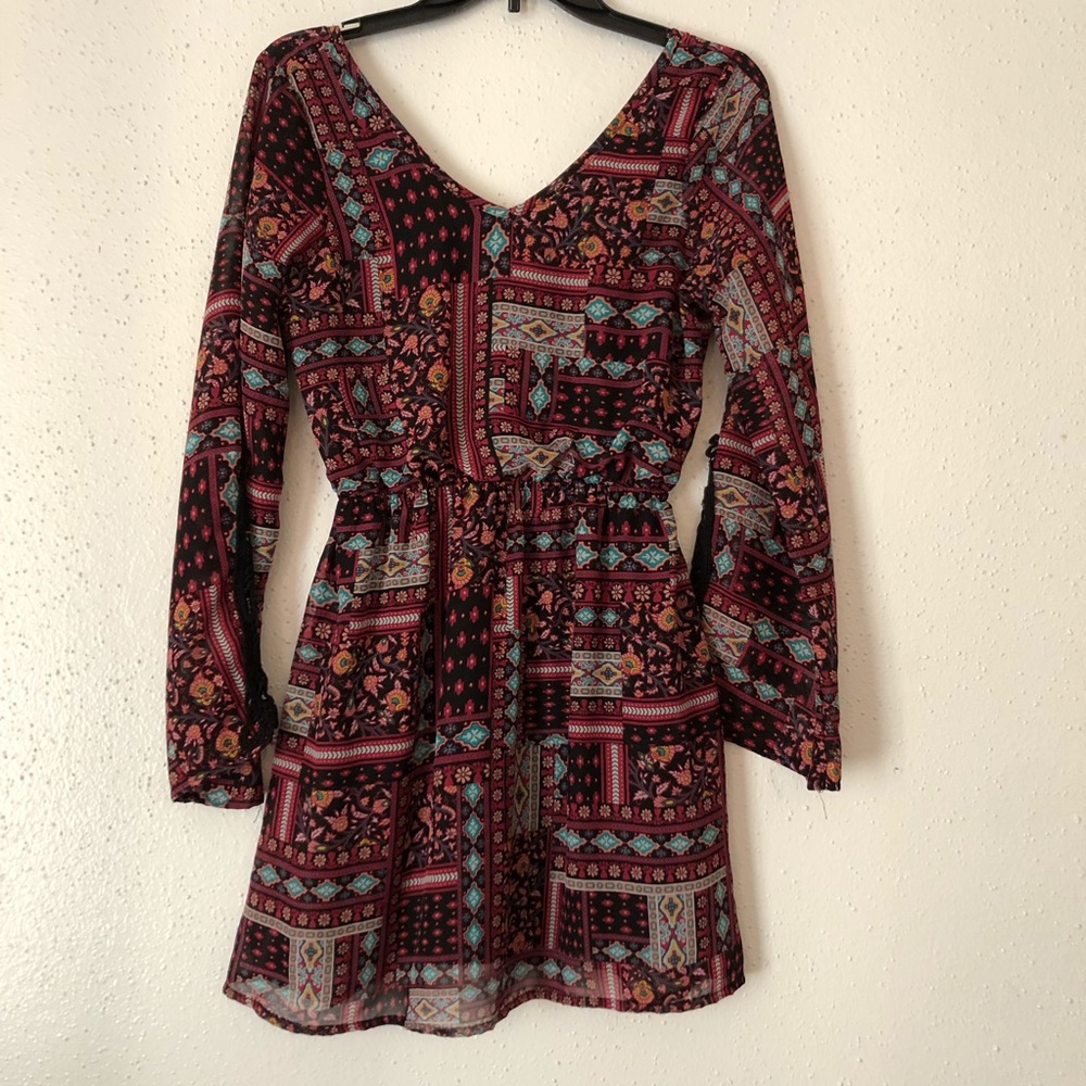 Tribal Print Long Sleeve Mini Dress Sz S